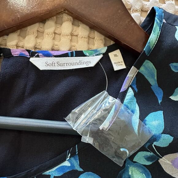 Women's Soft Surroundings Dress Midnight Bloom Floral Crinkle Gauze Size XL - Picture 6 of 9